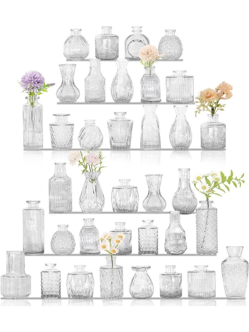 Set of 36 Small Glass Bud Vases for Elegant Centerpieces & Floral Arrangements
